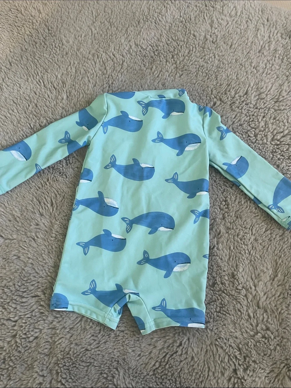 🌈 Carter’s Baby Whale Print Rash Guard One-Piece - Mint & Blue Sz 9M